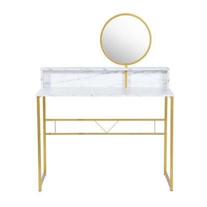 41" White And Gold Faux Marble and Steel Vanity Table with Mirror HomeRoots