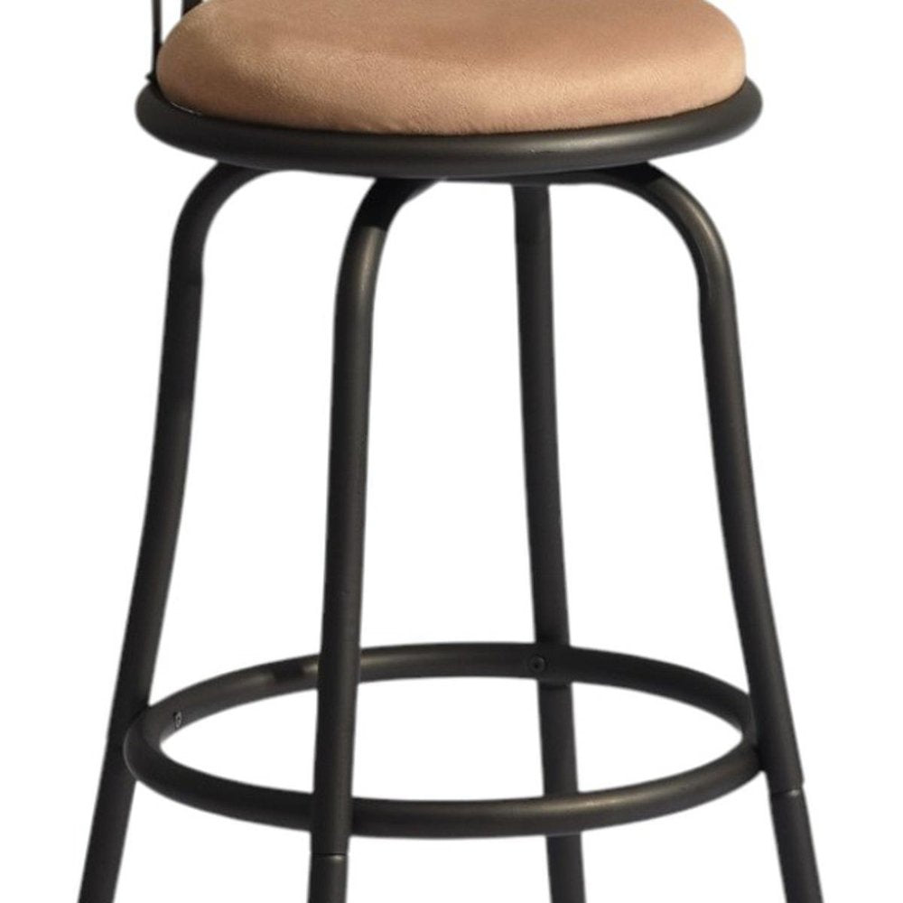 Set of Two 29" Brown And Black Microfiber And Fabric And Metal Low Back Bar Height Swivel Bar Chairs HomeRoots