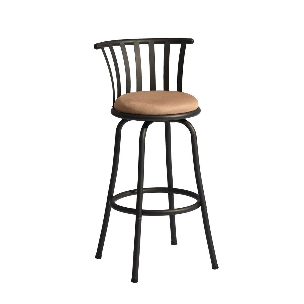 Set of Two 29" Brown And Black Microfiber And Fabric And Metal Low Back Bar Height Swivel Bar Chairs HomeRoots
