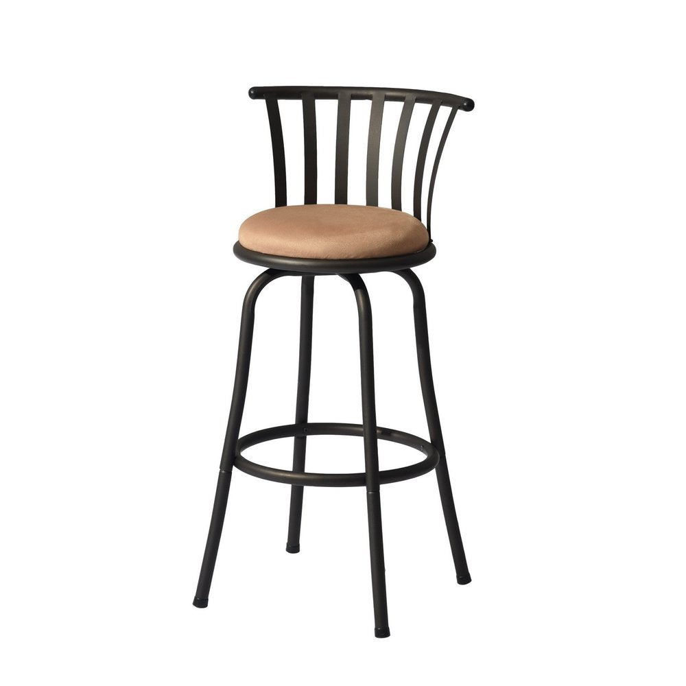 Set of Two 29" Brown And Black Microfiber And Fabric And Metal Low Back Bar Height Swivel Bar Chairs HomeRoots