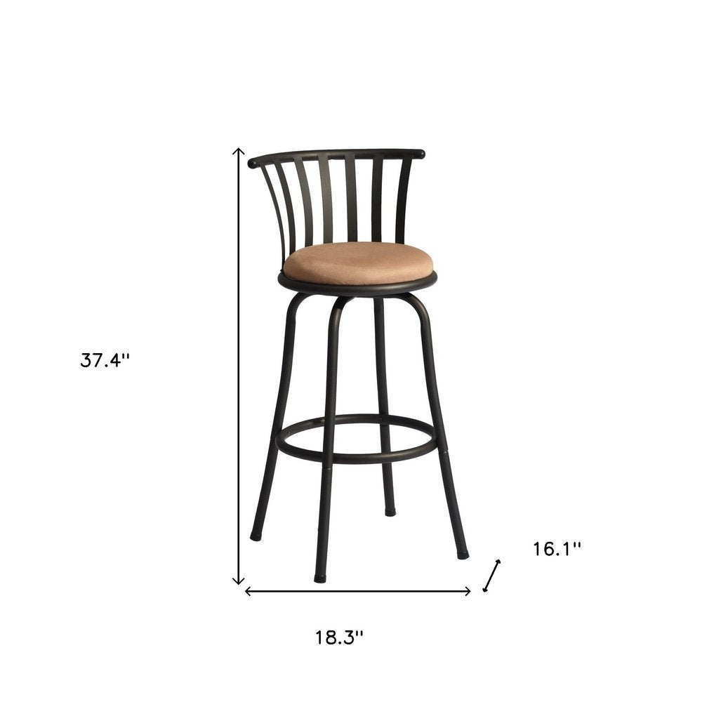 Set of Two 29" Brown And Black Microfiber And Fabric And Metal Low Back Bar Height Swivel Bar Chairs HomeRoots