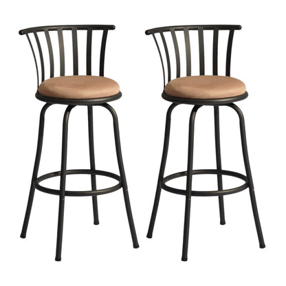 Set of Two 29" Brown And Black Microfiber And Fabric And Metal Low Back Bar Height Swivel Bar Chairs HomeRoots