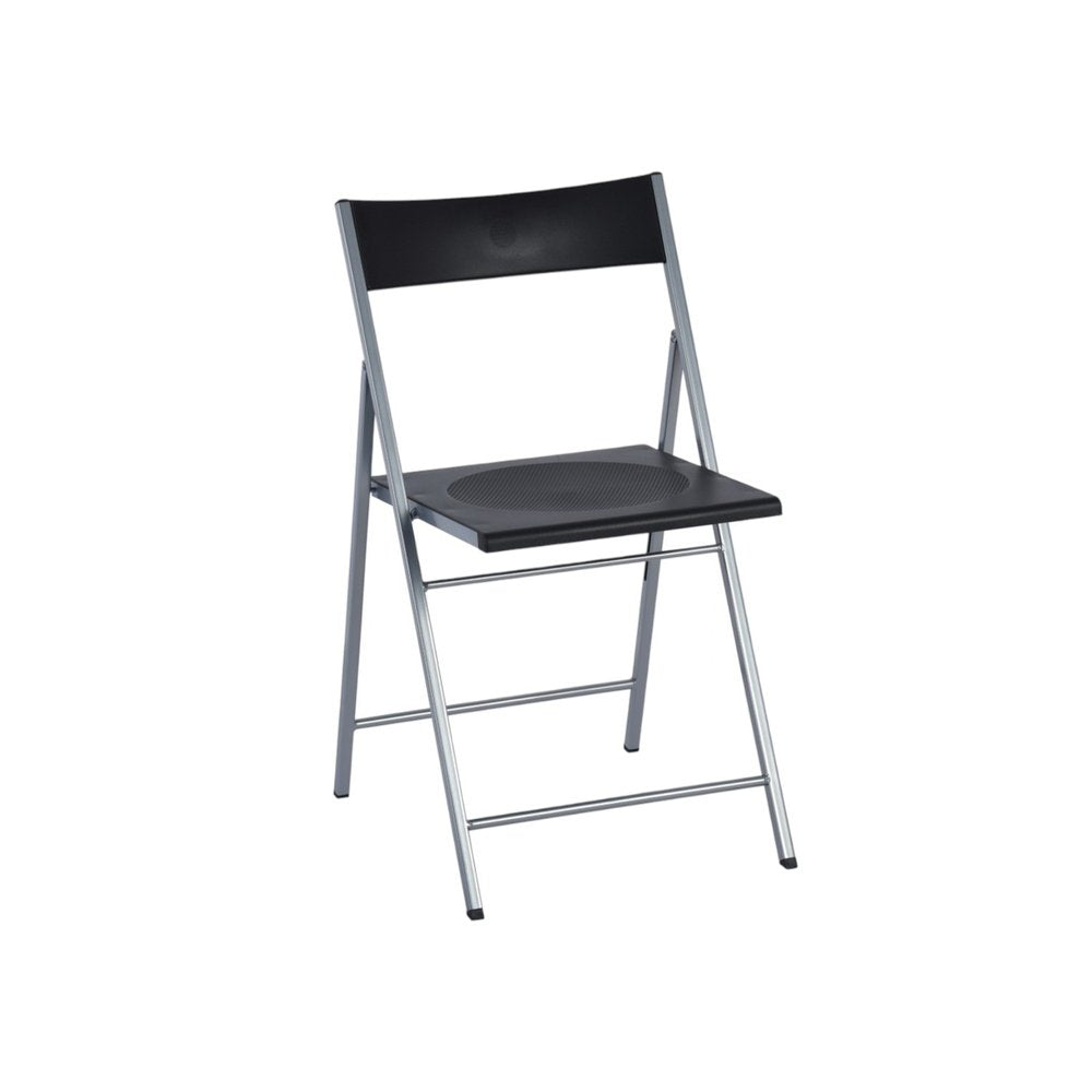 Set of Six Black and Silver Folding Side Chairs — view 7
