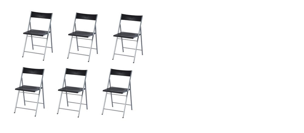Set of Six Black and Silver Folding Side Chairs HomeRoots