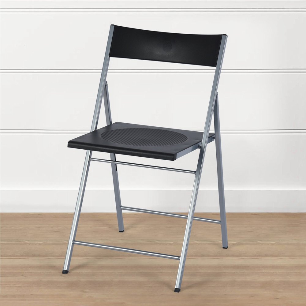 Set of Six Black and Silver Folding Side Chairs HomeRoots