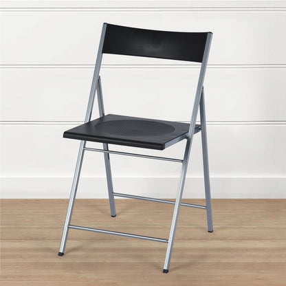 Set of Six Black and Silver Folding Side Chairs HomeRoots
