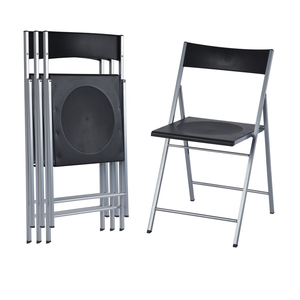 Set of Six Black and Silver Folding Side Chairs — view 2