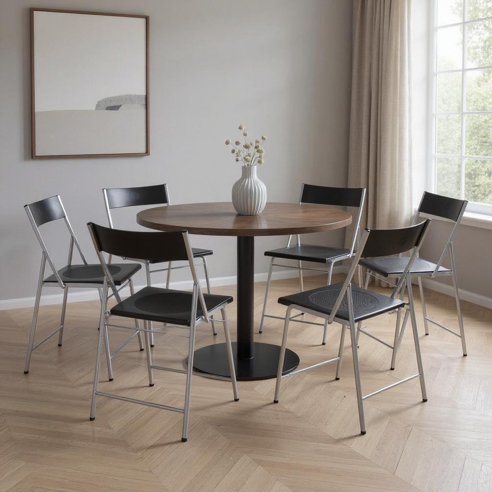 Set of Six Black and Silver Folding Side Chairs HomeRoots