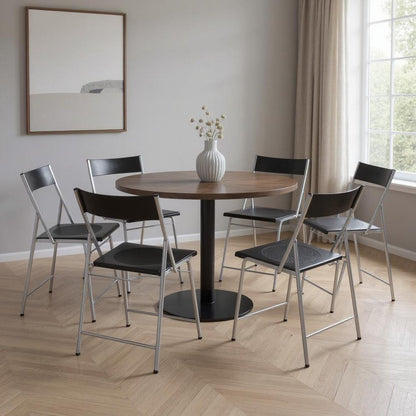 Set of Six Black and Silver Folding Side Chairs HomeRoots
