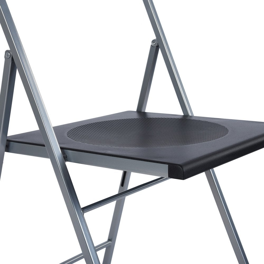 Set of Six Black and Silver Folding Side Chairs HomeRoots