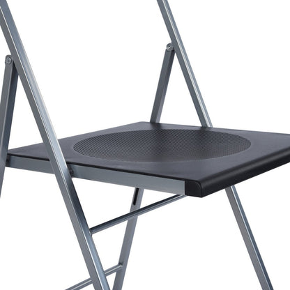 Set of Six Black and Silver Folding Side Chairs HomeRoots