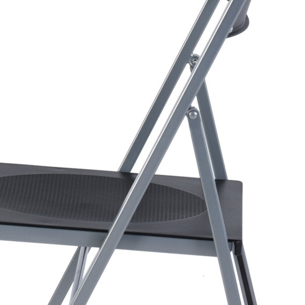 Set of Six Black and Silver Folding Side Chairs — view 5