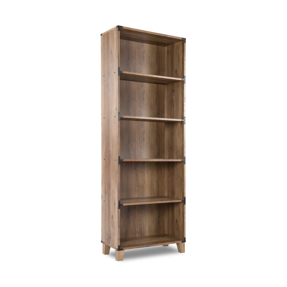 71" Oak Distressed Wood Five Tier Etagere Bookcase HomeRoots