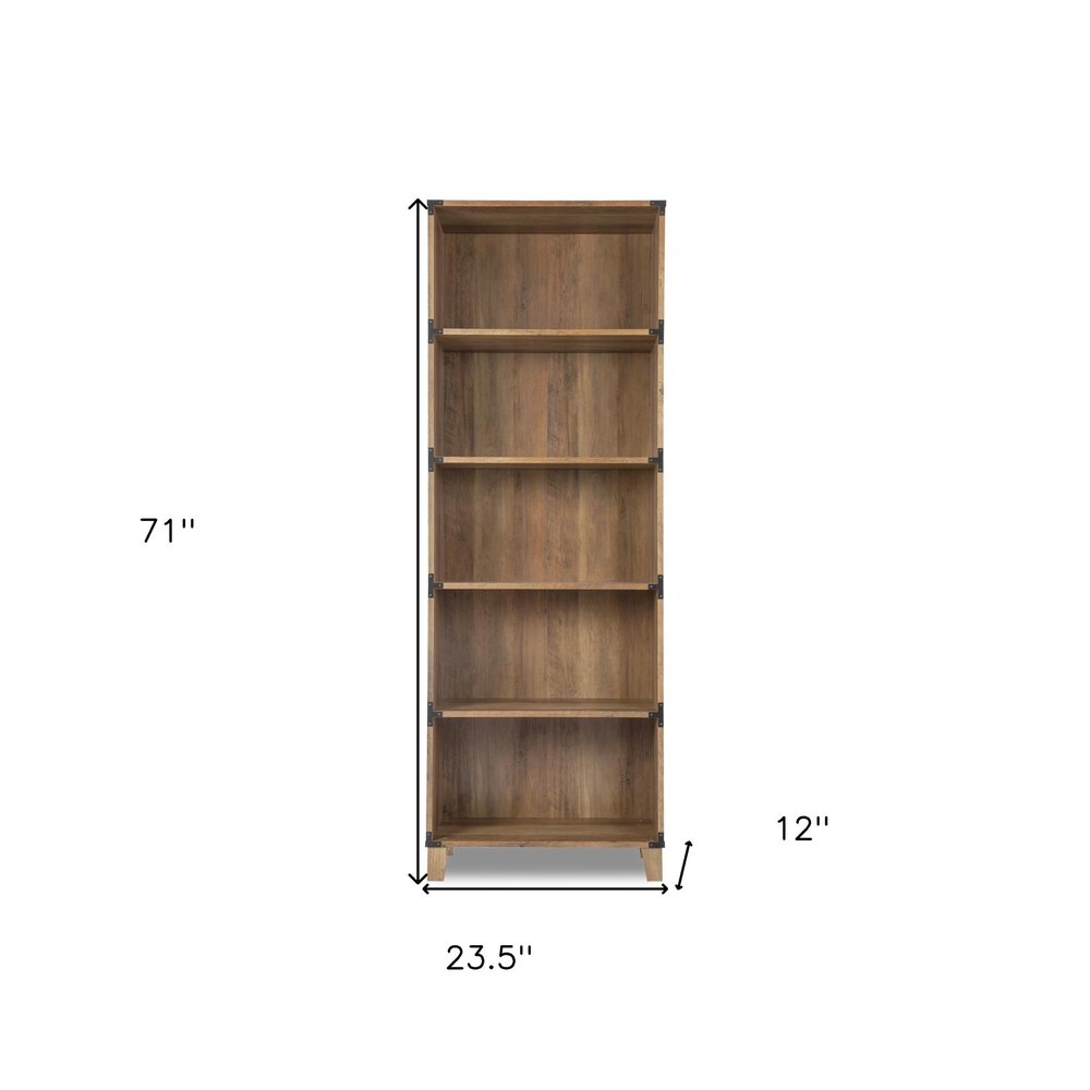 71" Oak Distressed Wood Five Tier Etagere Bookcase HomeRoots