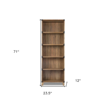 71" Oak Distressed Wood Five Tier Etagere Bookcase HomeRoots