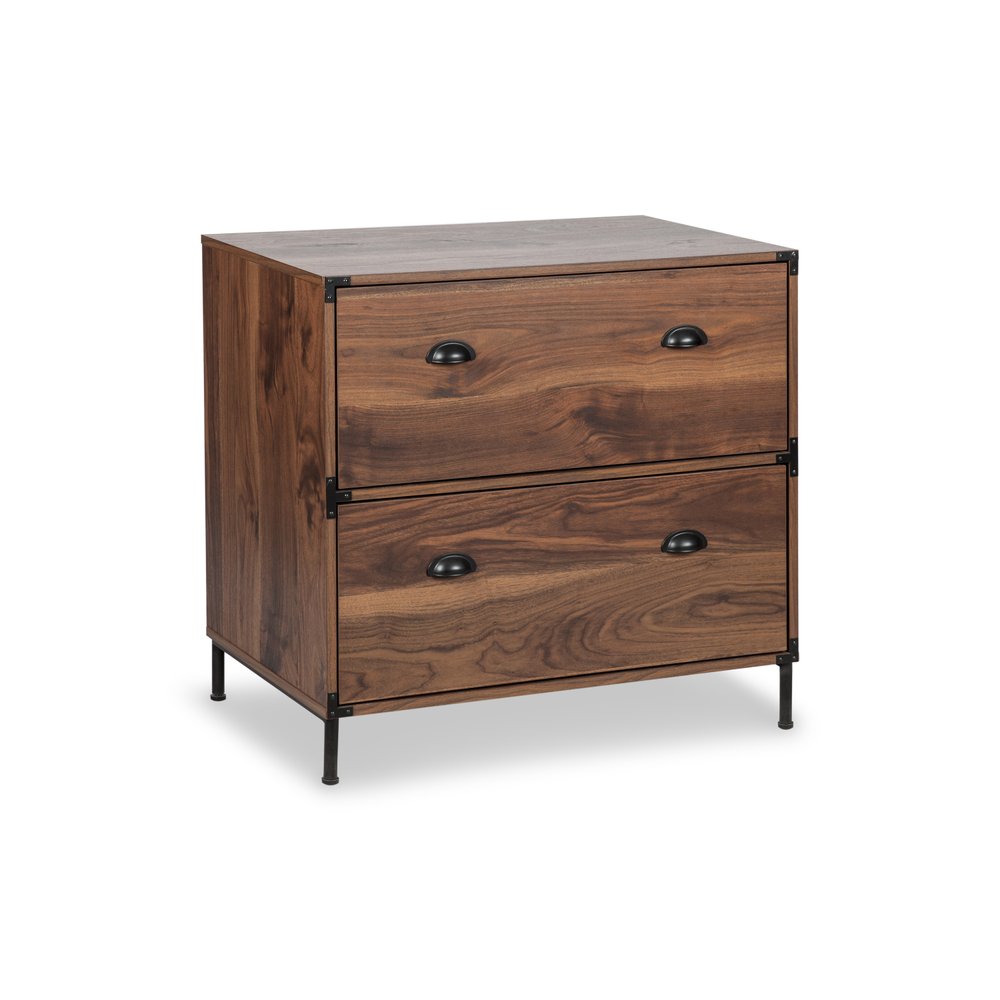30" Walnut Wood Two Drawers Filing Cabinet HomeRoots