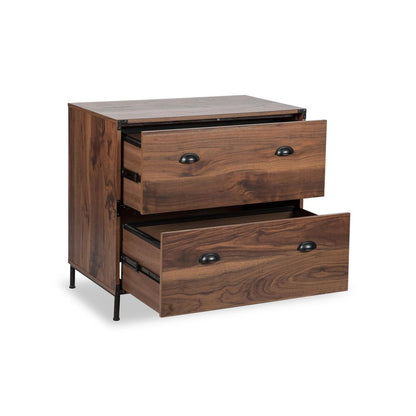 30" Walnut Wood Two Drawers Filing Cabinet HomeRoots
