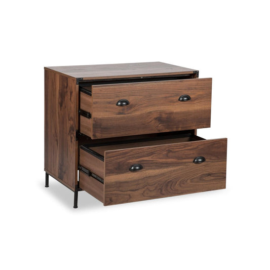 30" Walnut Wood Two Drawers Filing Cabinet HomeRoots