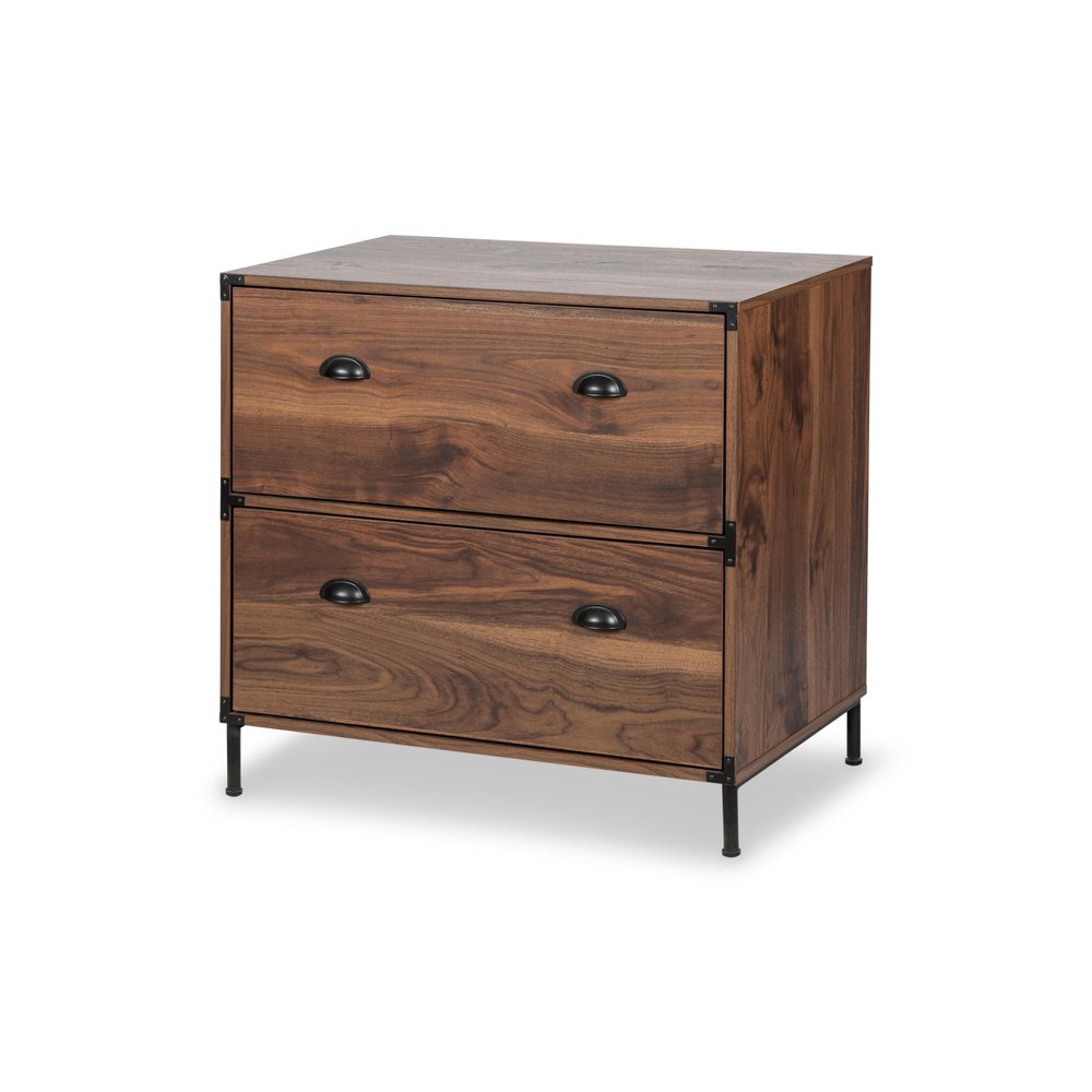 30" Walnut Wood Two Drawers Filing Cabinet HomeRoots