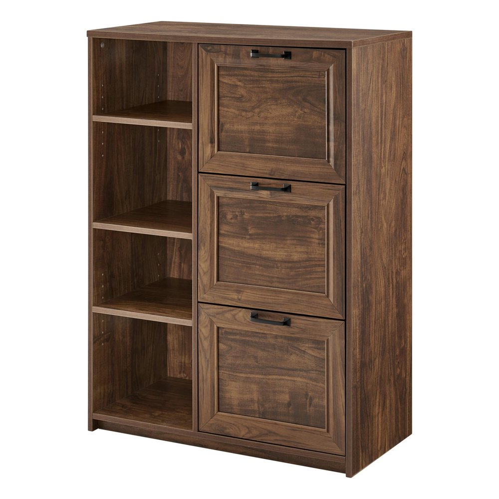 43" Walnut Distressed Wood Three Drawers Filing Cabinet HomeRoots
