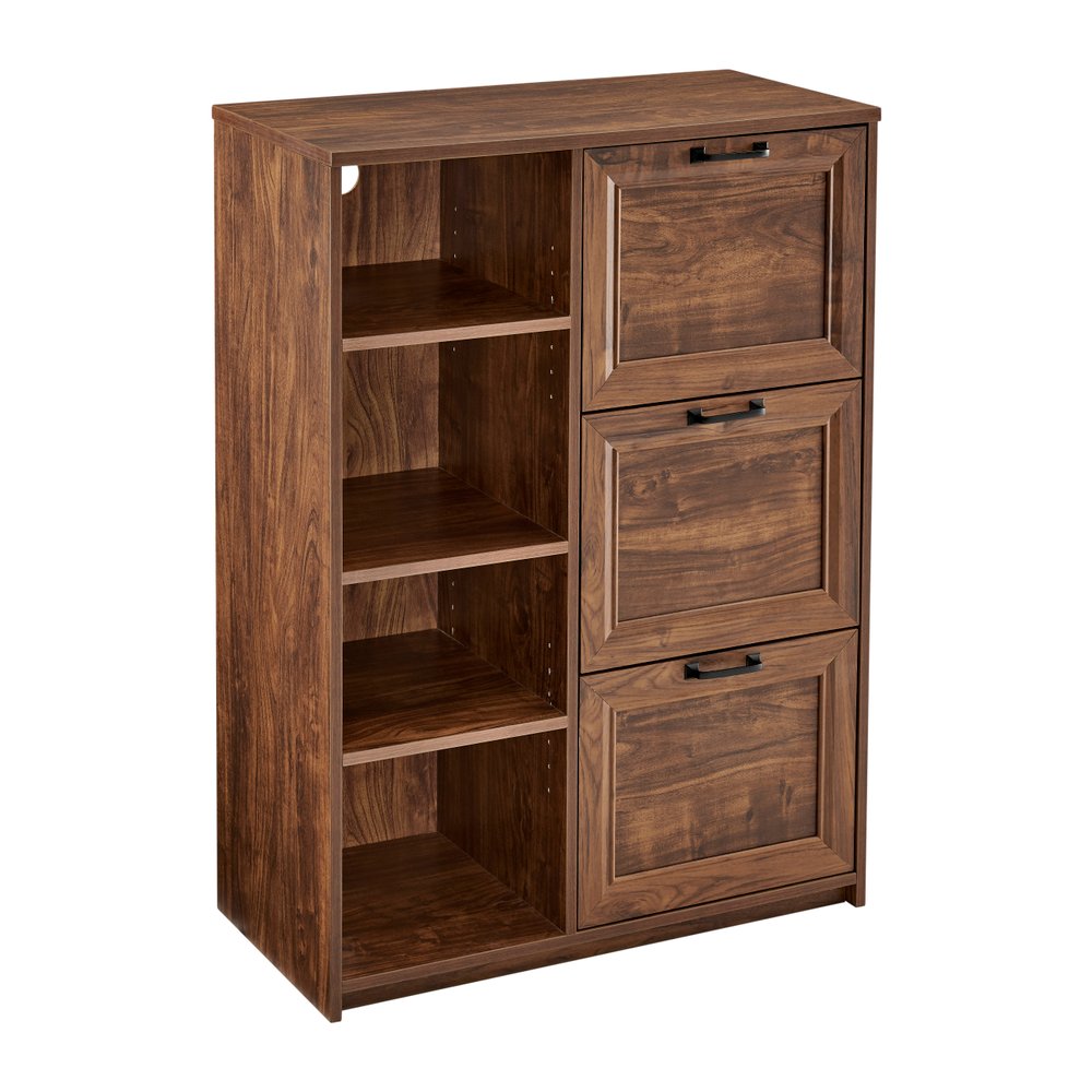 43" Walnut Distressed Wood Three Drawers Filing Cabinet HomeRoots