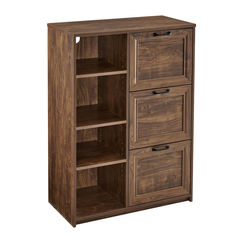 43" Walnut Distressed Wood Three Drawers Filing Cabinet HomeRoots