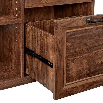 43" Walnut Distressed Wood Three Drawers Filing Cabinet HomeRoots