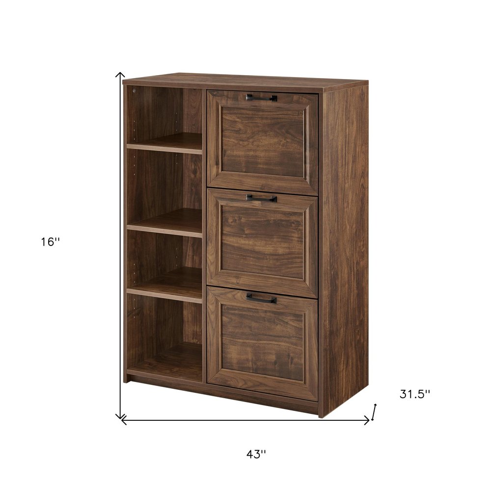43" Walnut Distressed Wood Three Drawers Filing Cabinet HomeRoots