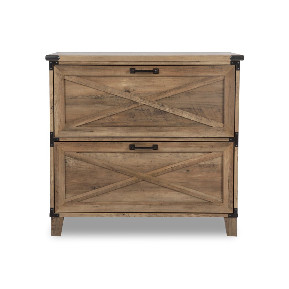 30" Oak Wood Two Drawers Filing Cabinet HomeRoots