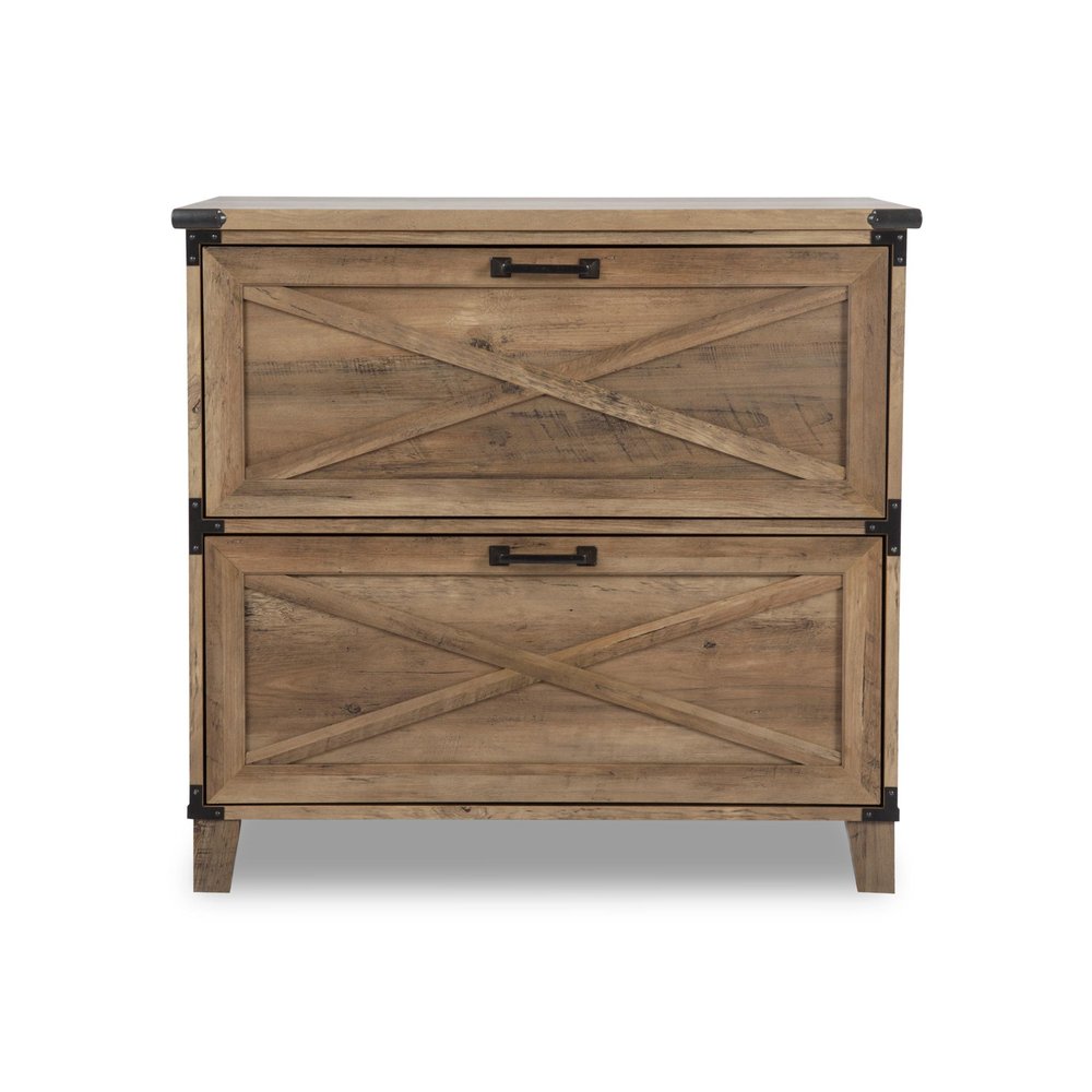 30" Oak Wood Two Drawers Filing Cabinet HomeRoots