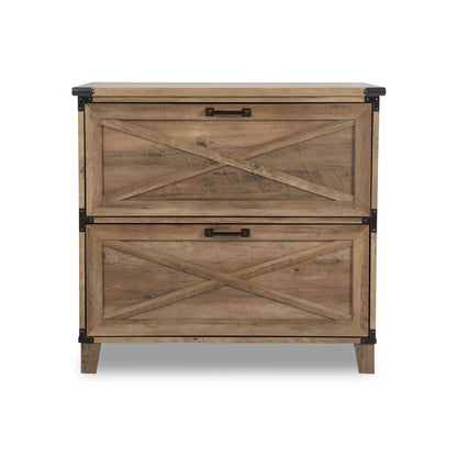 30" Oak Wood Two Drawers Filing Cabinet HomeRoots