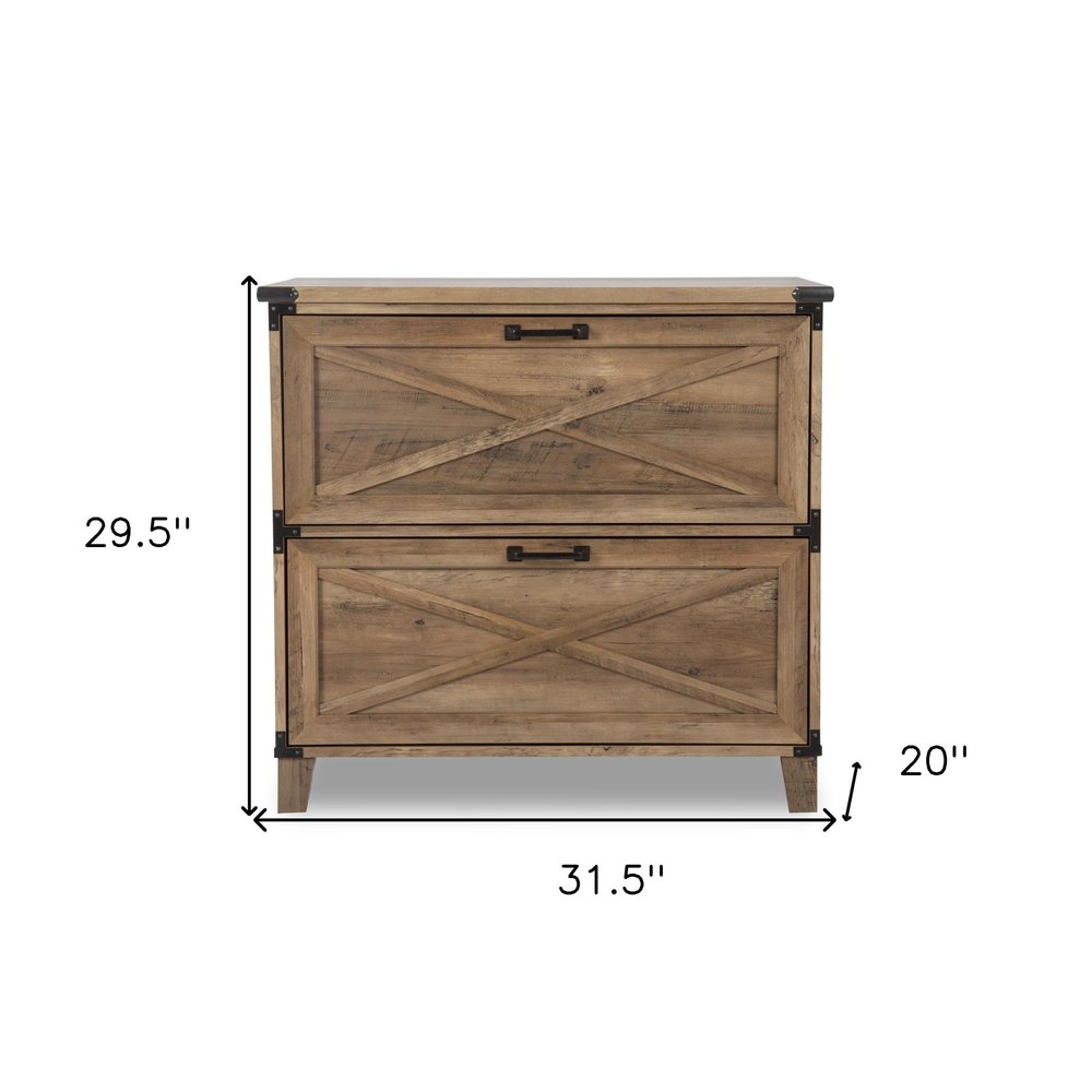 30" Oak Wood Two Drawers Filing Cabinet HomeRoots