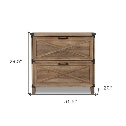 30" Oak Wood Two Drawers Filing Cabinet HomeRoots