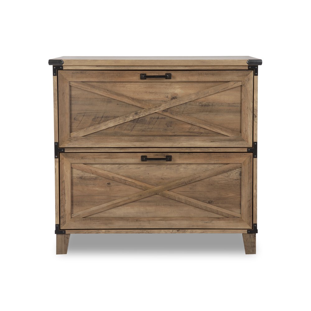 30" Oak Wood Two Drawers Filing Cabinet HomeRoots