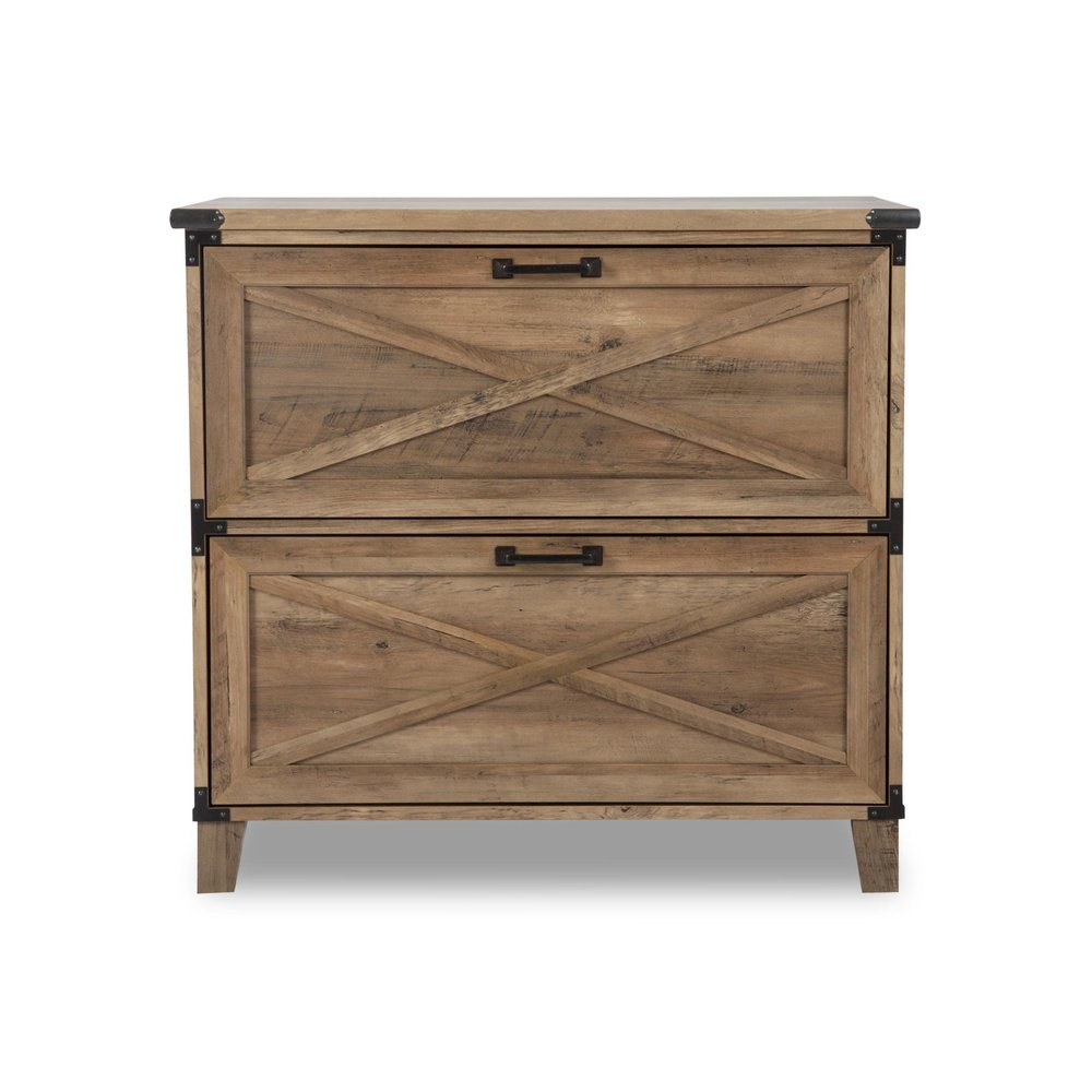 30" Oak Wood Two Drawers Filing Cabinet HomeRoots