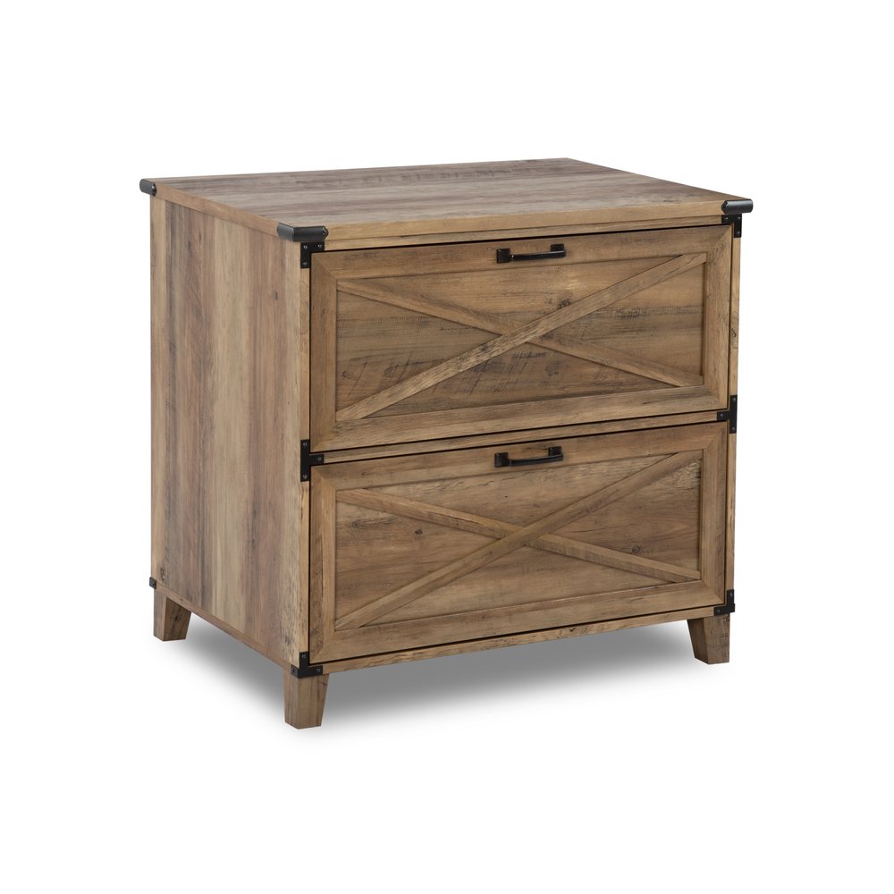 30" Oak Wood Two Drawers Filing Cabinet HomeRoots