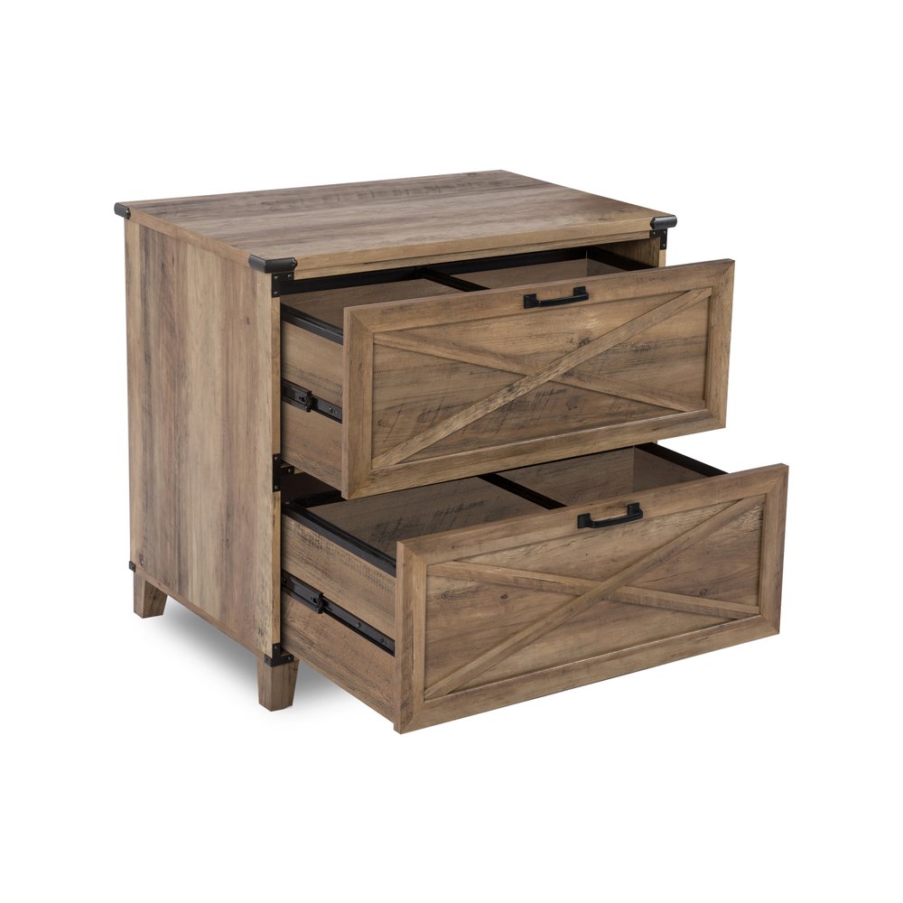 30" Oak Wood Two Drawers Filing Cabinet HomeRoots