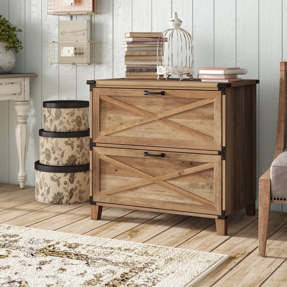 30" Oak Wood Two Drawers Filing Cabinet HomeRoots