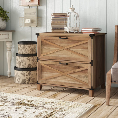 30" Oak Wood Two Drawers Filing Cabinet HomeRoots