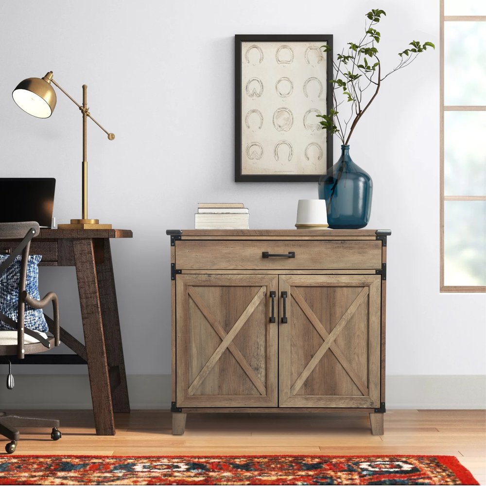 30" Oak Wood Drawer Filing Cabinet HomeRoots