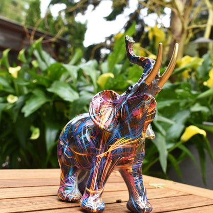7" Blue Yellow And Pink Resin Elephant Tabletop Sculpture HomeRoots