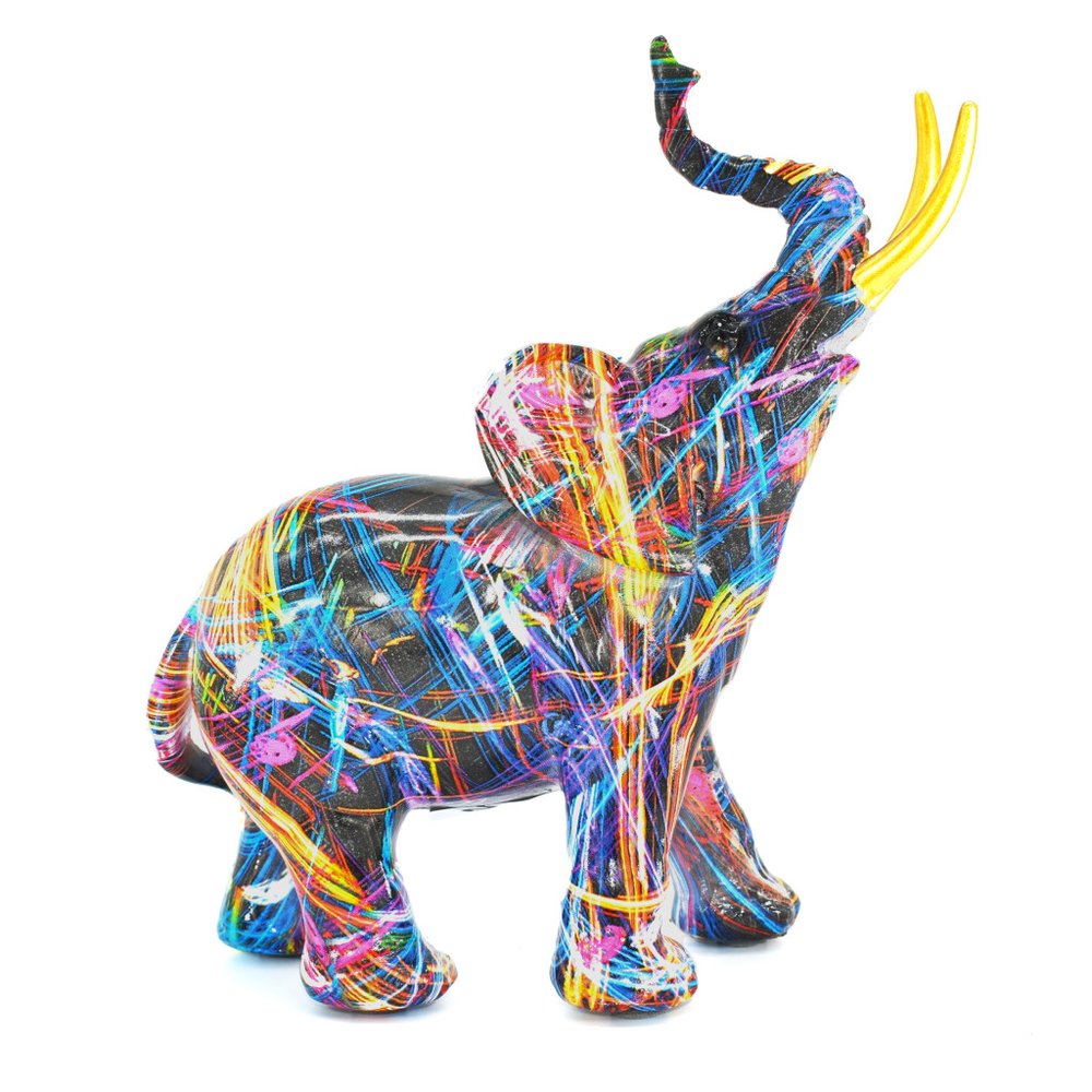 7" Blue Yellow And Pink Resin Elephant Tabletop Sculpture HomeRoots