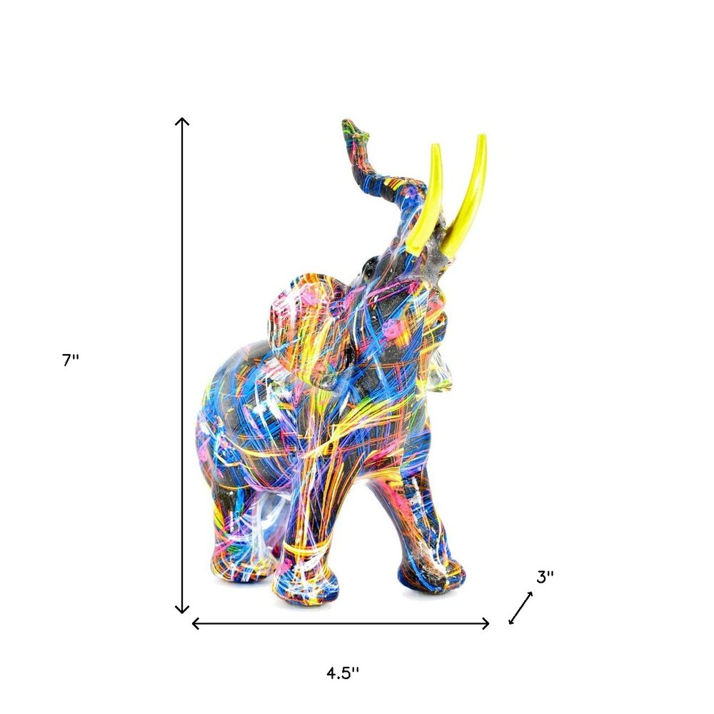 7" Blue Yellow And Pink Resin Elephant Tabletop Sculpture HomeRoots