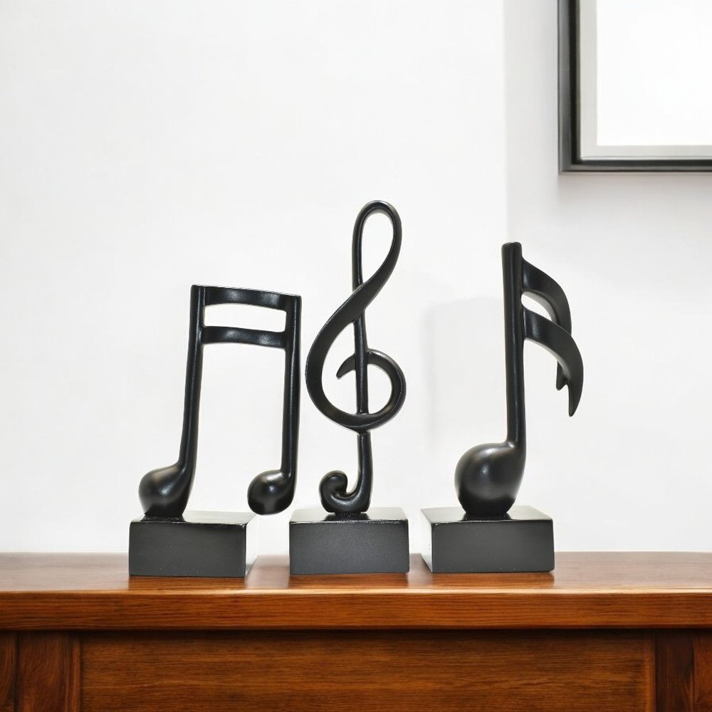 Set of Three Black Resin Music Tabletop Sculpture HomeRoots