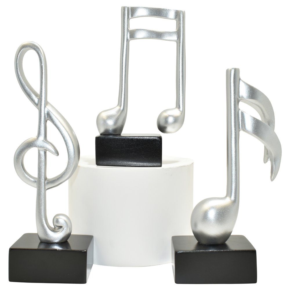 Set of Three Silver Resin Music Tabletop Sculpture HomeRoots