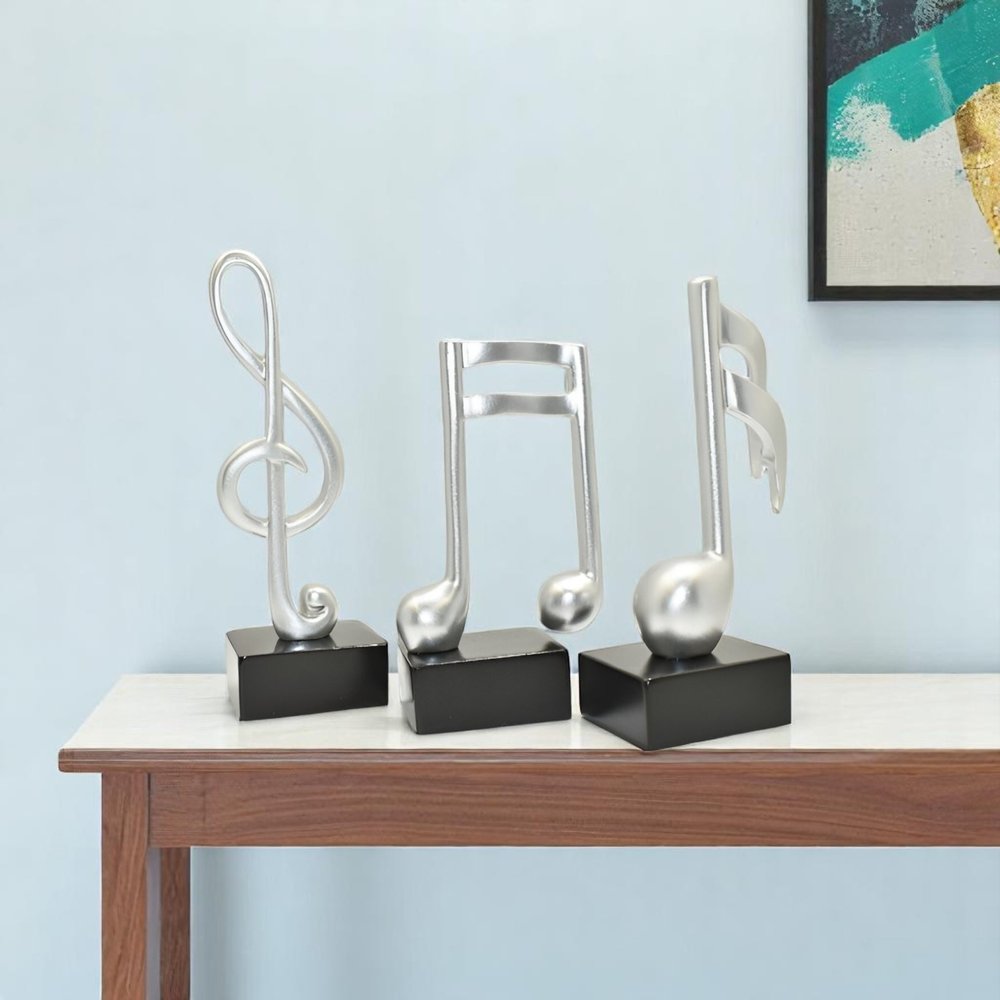 Set of Three Silver Resin Music Tabletop Sculpture HomeRoots