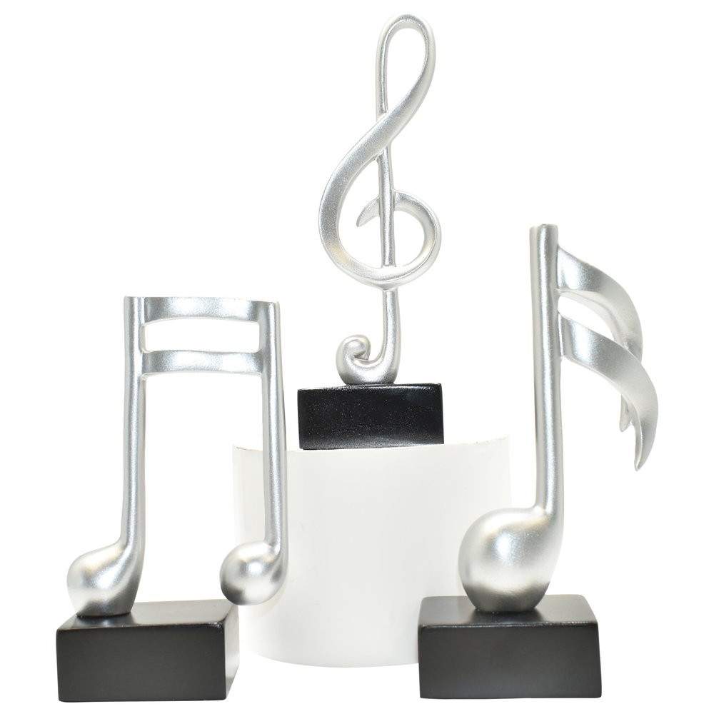 Set of Three Silver Resin Music Tabletop Sculpture HomeRoots