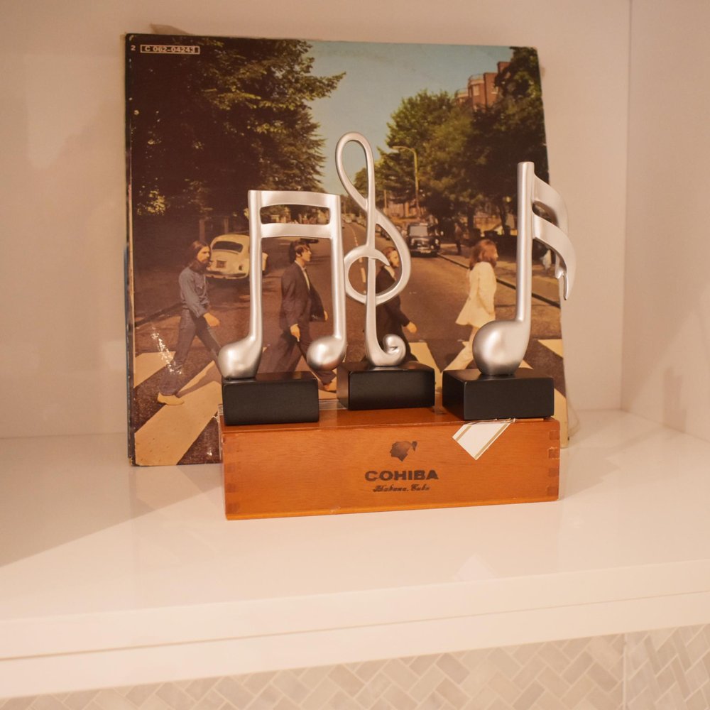 Set of Three Silver Resin Music Tabletop Sculpture — view 5