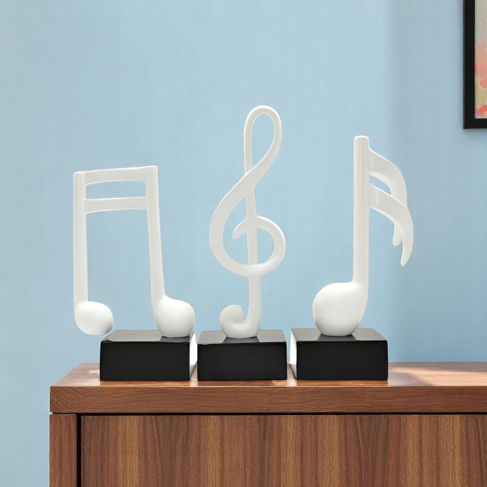 Set of Three White Resin Music Tabletop Sculpture HomeRoots