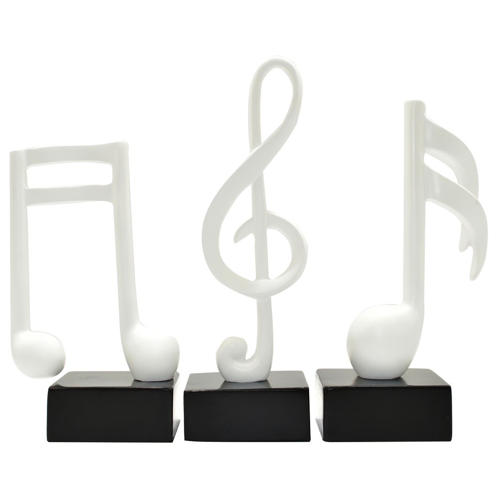 Set of Three White Resin Music Tabletop Sculpture HomeRoots
